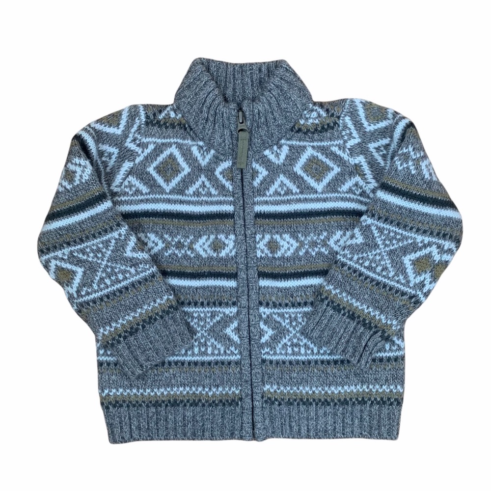 Carter’s Toddler Fair Isle Zip Up Cardigan Tan White 18M